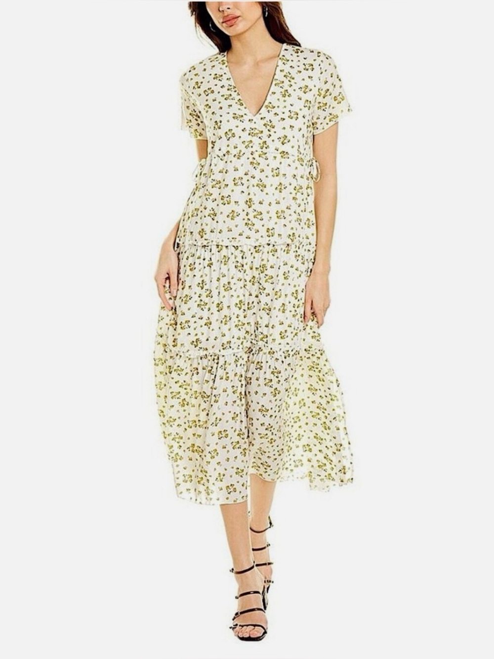 To My Lovers drawstring waist floral tiered maxi dress size L